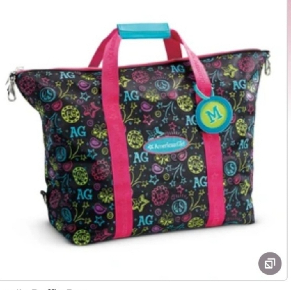 Amercian Girl Doodle Duffel Star Peace Butterfly Print Bag Length 15" Width 20"
